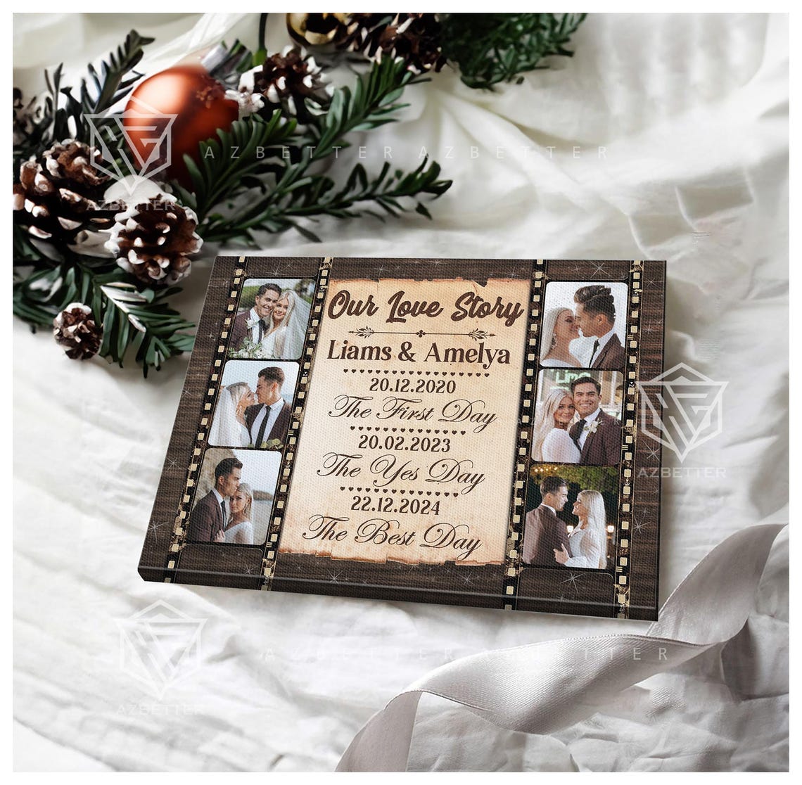 Our Love Story Liams and Amelya Wedding Date Photo Collage Poster - Image 4