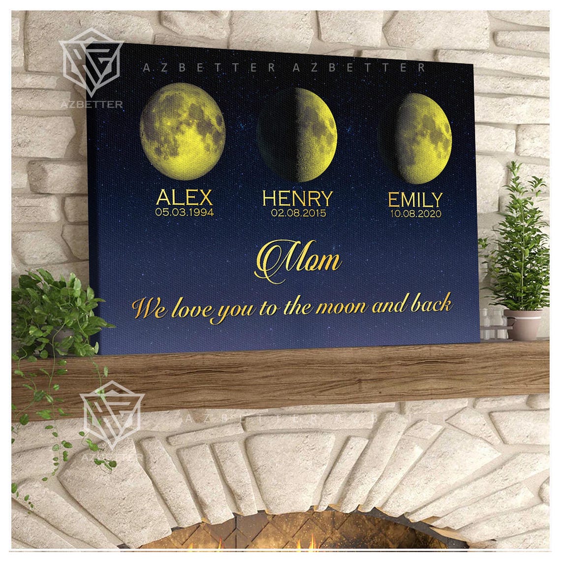 We Love You To The Moon And Back Custom Moon Phase Family Wall Poster - Image 4
