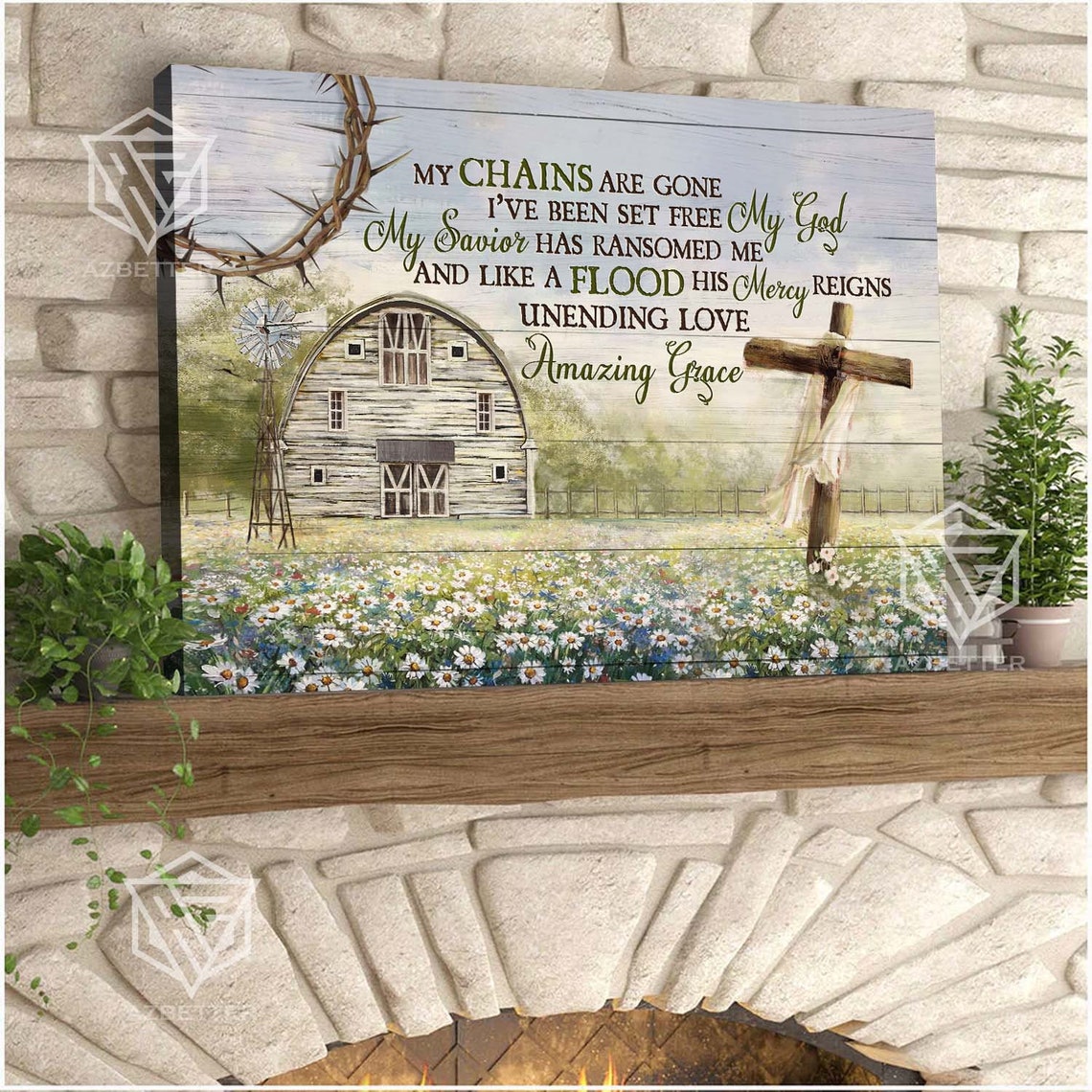 Barn Windmill My Chains Are Gone Amazing Grace Song Art Poster - Image 4