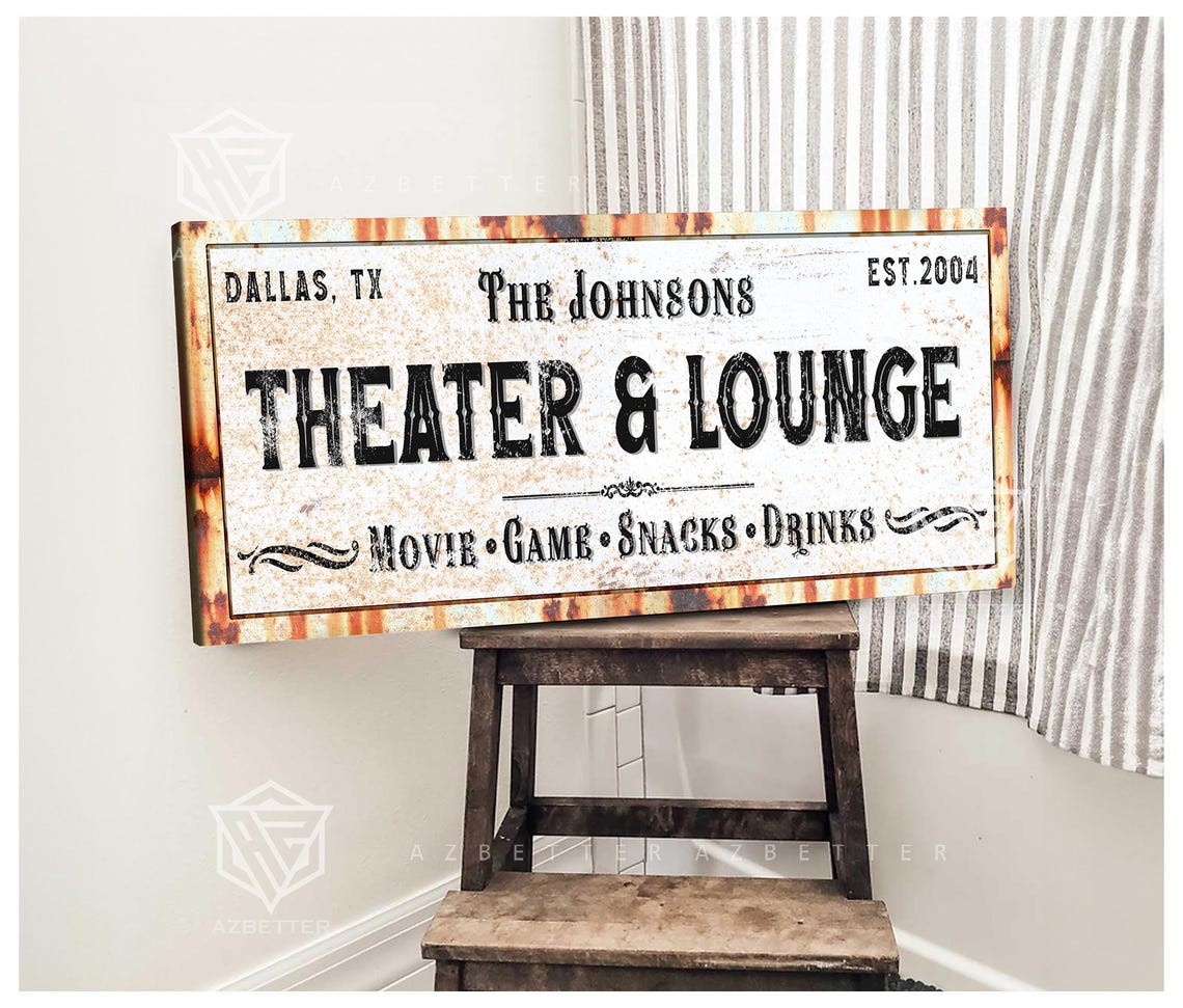 Custom Family Theater And Lounge Sign Vintage Movie Room Decor Personalized Home Cinema Wall Art Rustic Family Entertainment Sign - Image 2