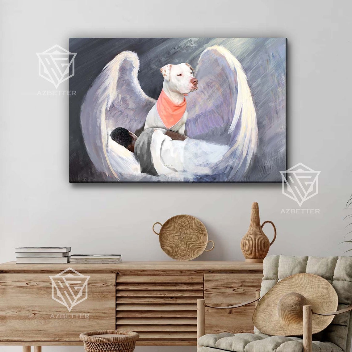 Smiling Pit Bull With Angel Wings Heaven Pet Memorial Poster - Image 2