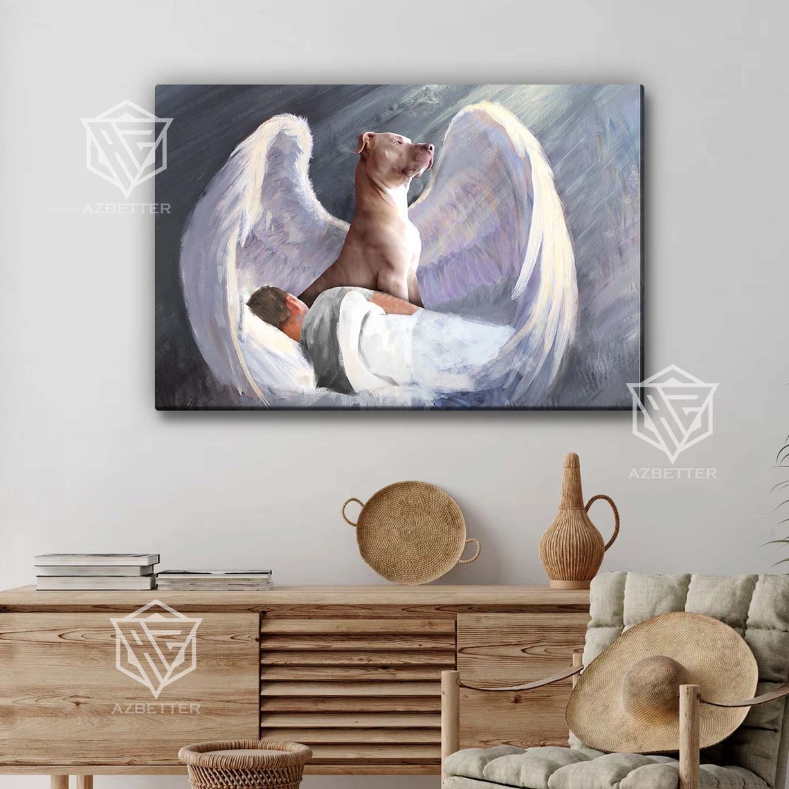 Smiling Pit Bull With Angel Wings Heaven Pet Memorial Poster - Image 3