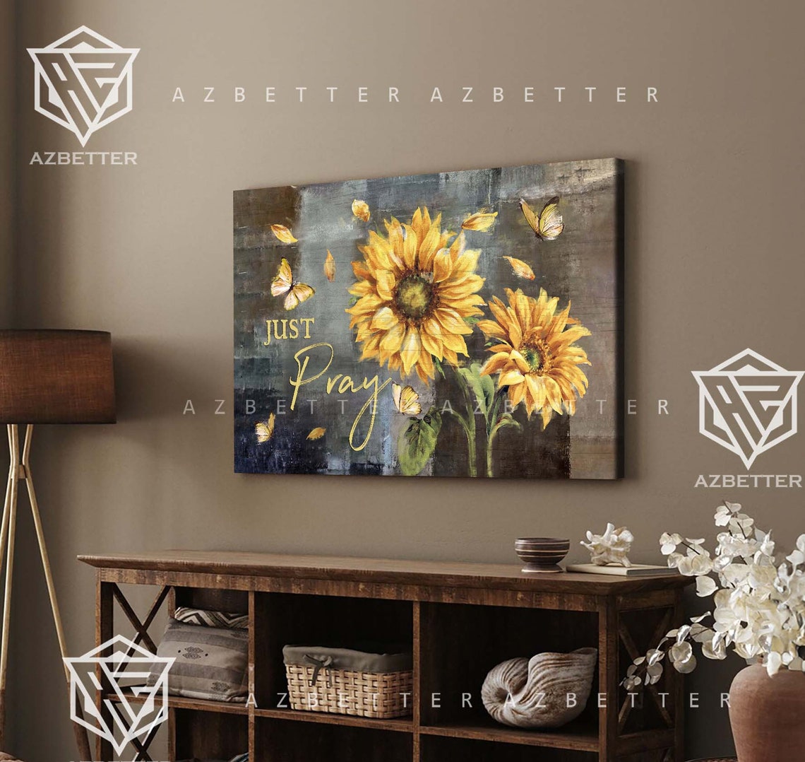 Just Pray Sunflower And Butterfly Rustic Farmhouse Vintage Poster - Image 3