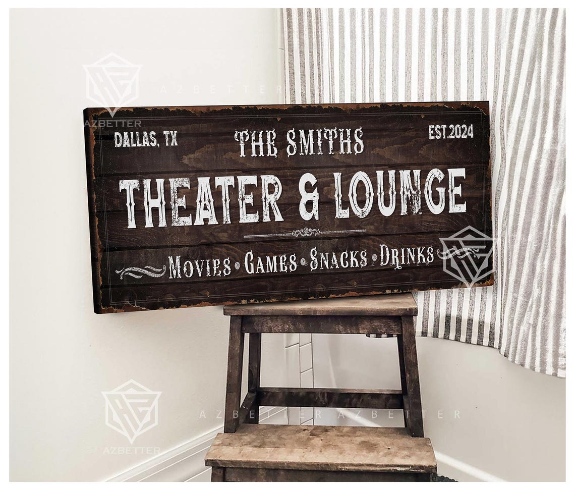 Custom Family Theater And Lounge Sign Vintage Movie Room Decor Personalized Home Cinema Wall Art Rustic Family Entertainment Sign - Image 3