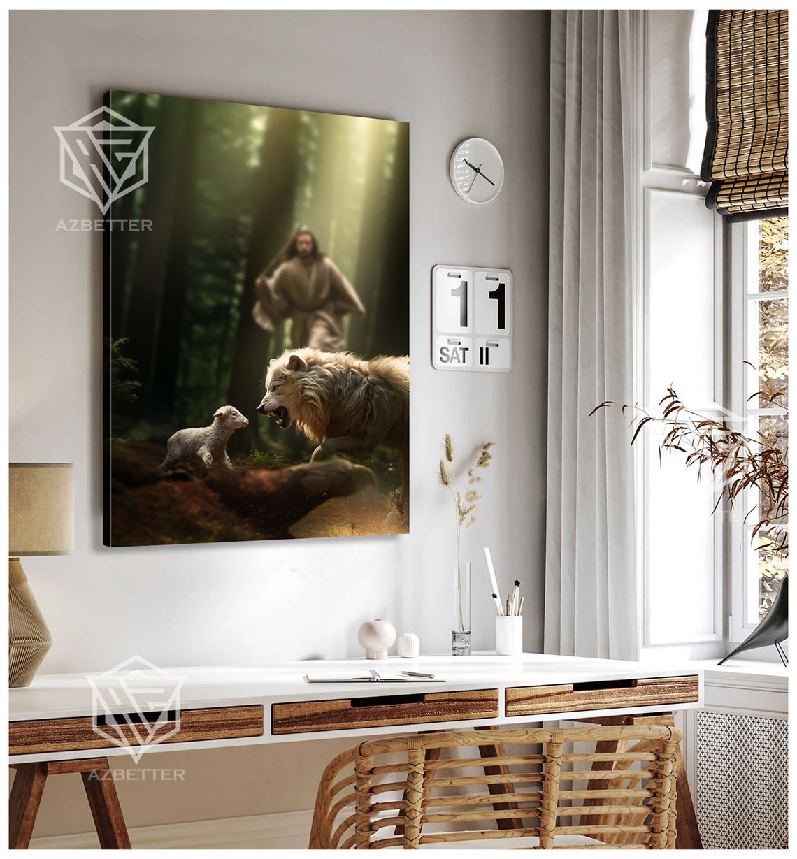 My Defender Jesus Protecting Lamb From the Wolf Forest Poster - Image 3