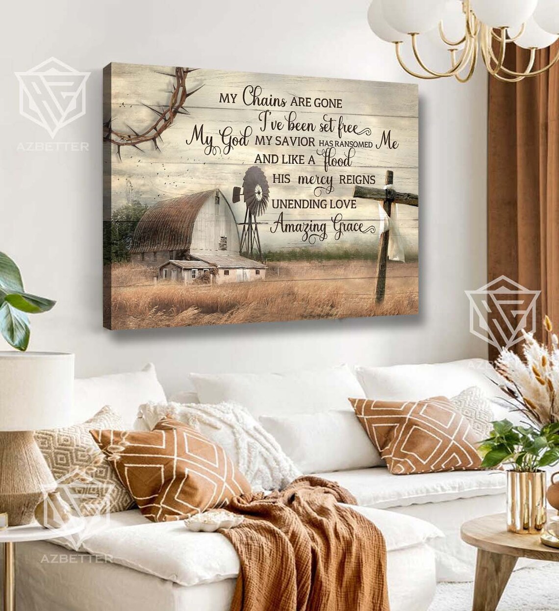 My Chains Are Gone Amazing Grace Hymn Barn Cross Farmhouse Poster - Image 4