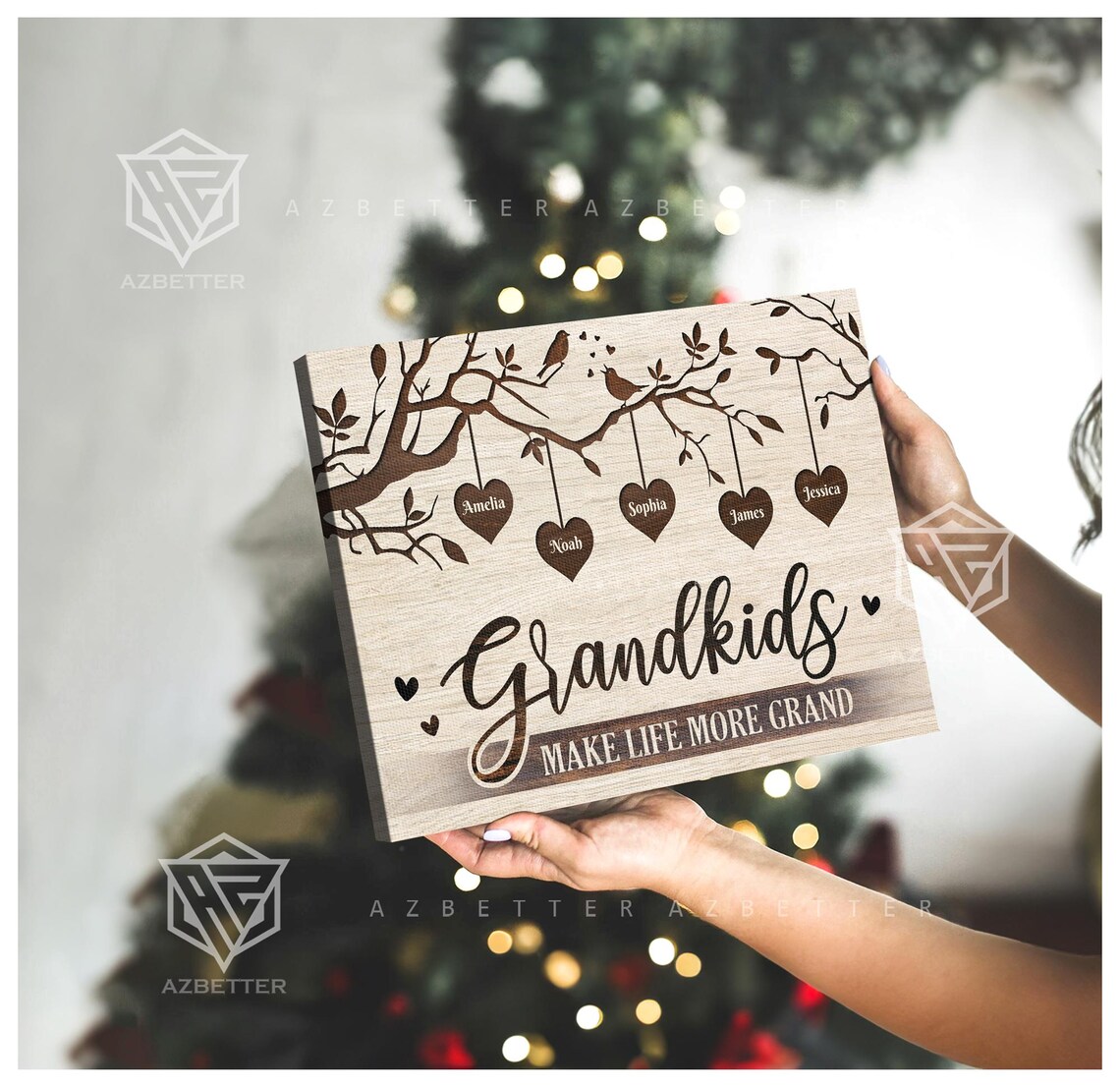 Grandkids Make Life More Grand Tree Branch Heart Names Poster - Image 5