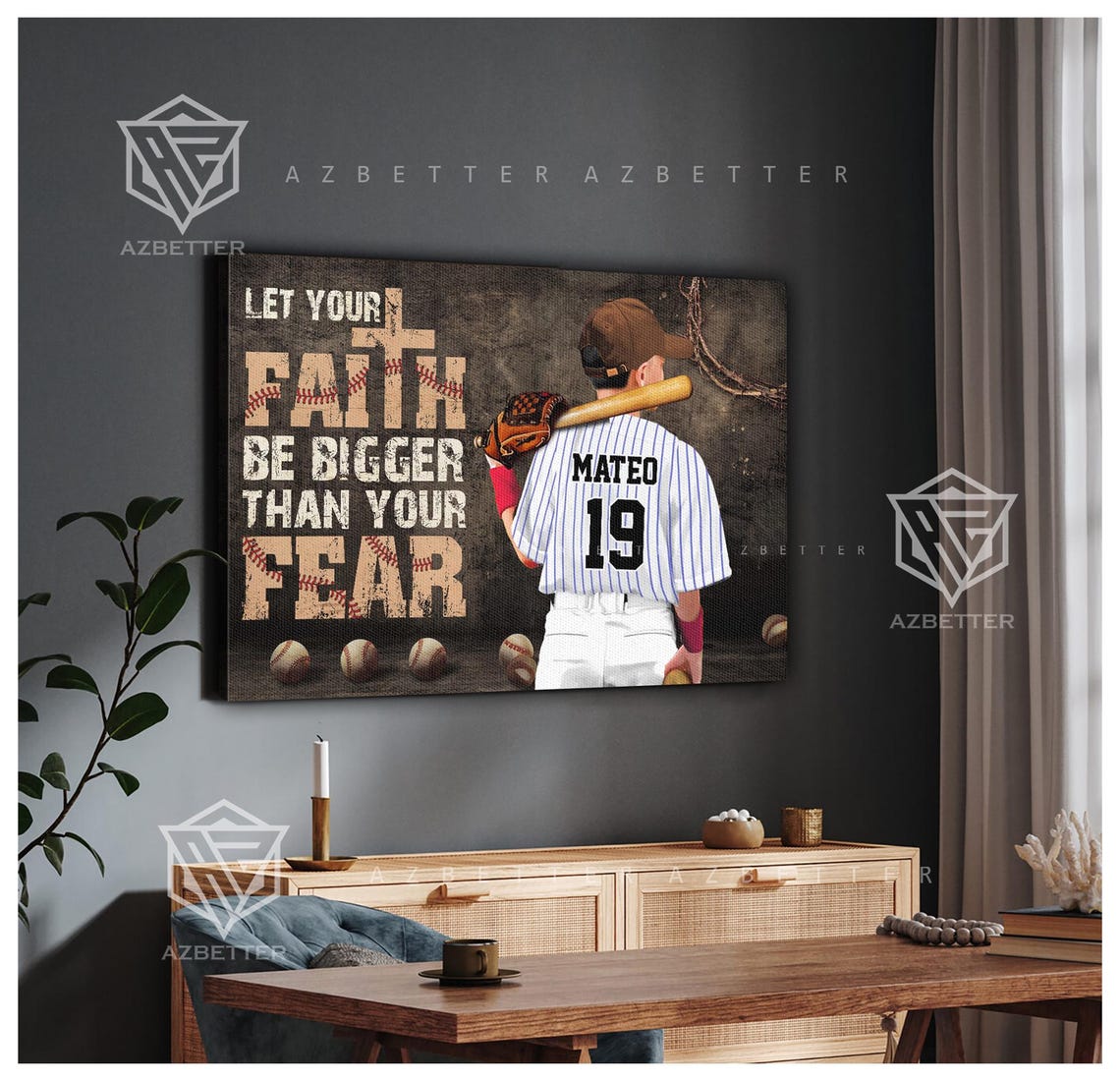Let Your Faith Be Bigger Than Your Fear Baseball Cross Poster - Image 3