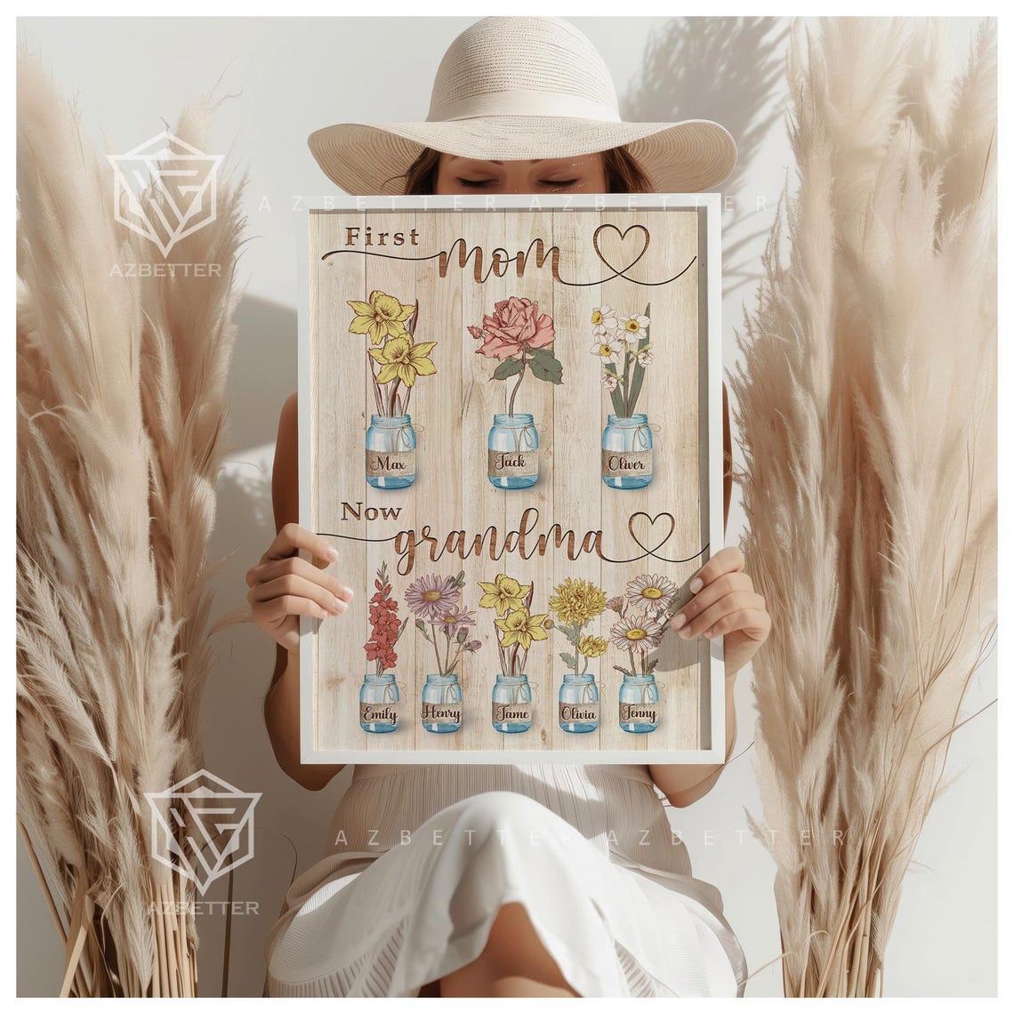 First Mom Now Grandma Birth Flower Mason Jar Family Keepsake Poster - Image 5