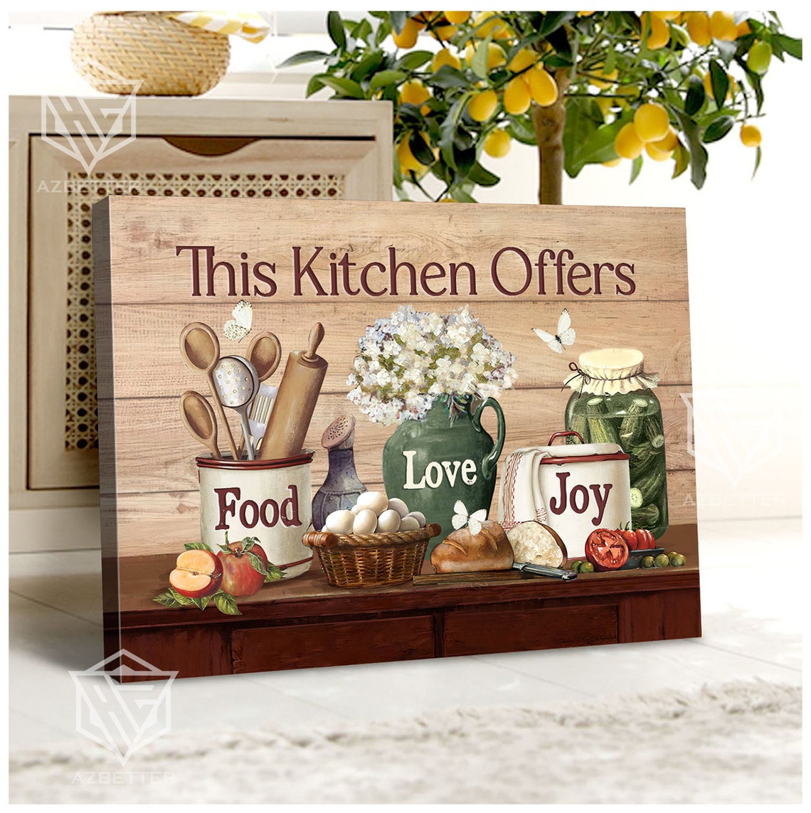 This Kitchen Offers Food Love Joy Farmhouse Kitchen Scene Poster - Image 4