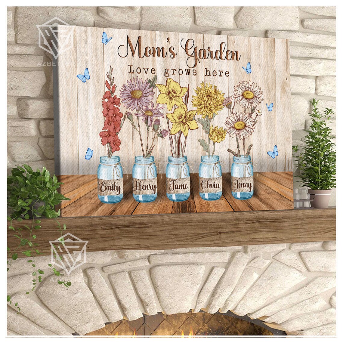 Moms Garden Love Grows Here Birth Flower Mason Jar Family Poster - Image 3