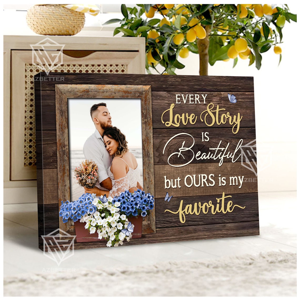 Personalized Every Love Story Is Beautiful Rustic Couple Photo Poster - Image 2
