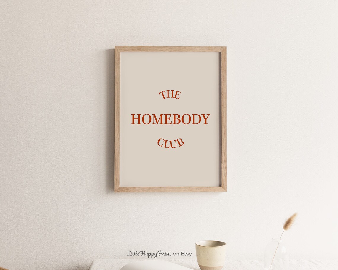 The Homebody Club Red Serif Beige Cozy Living Room Wall Poster