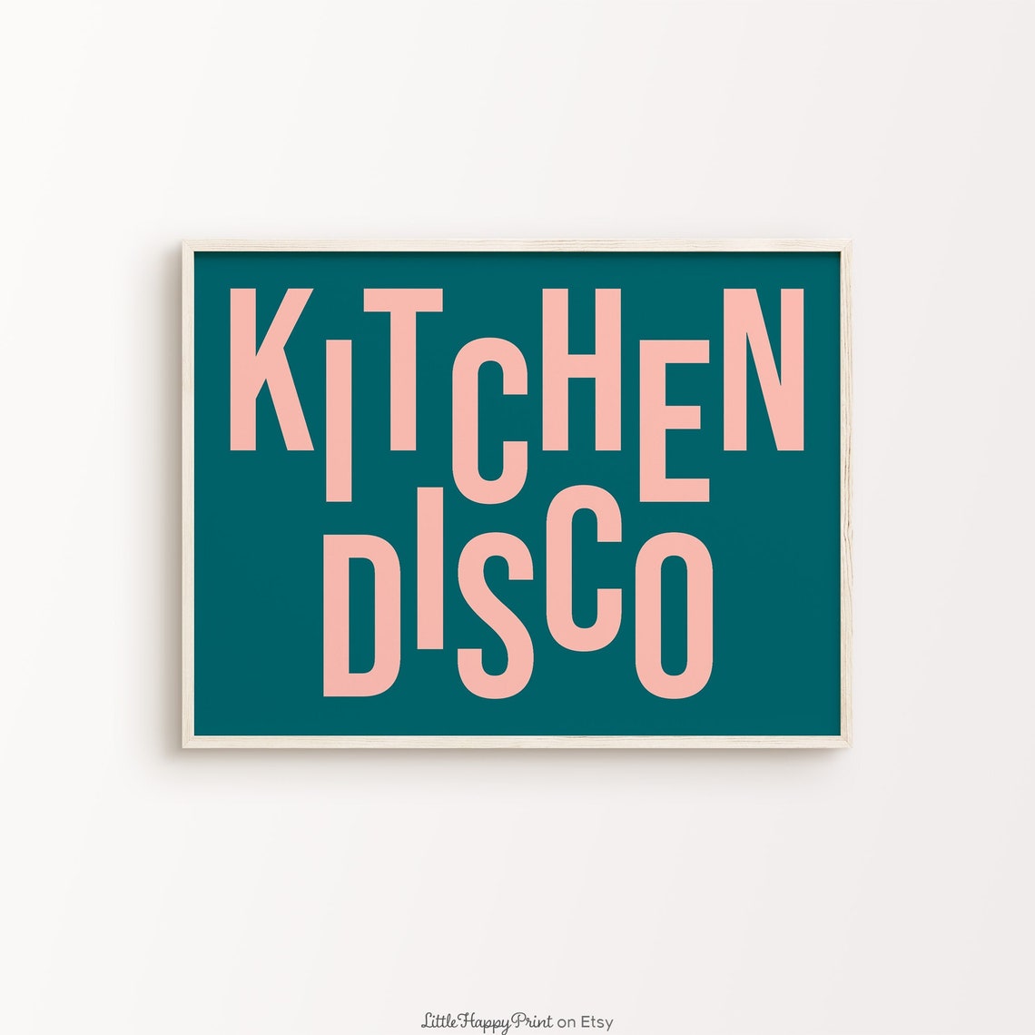 Kitchen Disco Sign Pink on Teal Bold Typography Kitchen Wall Art