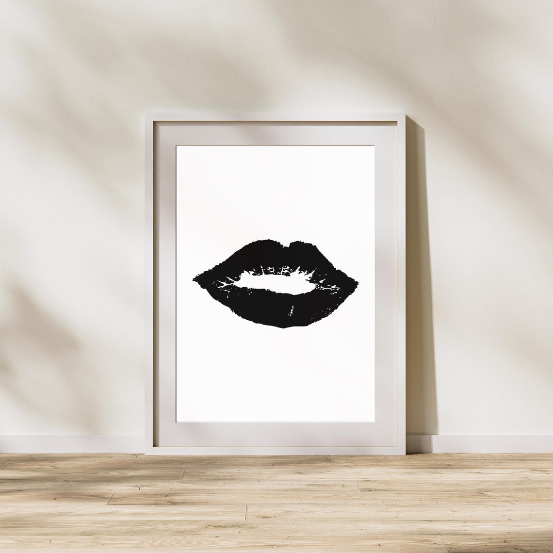 Bold Black Lips Kiss Mark Graphic Minimalist Fashion Wall Art - Image 2