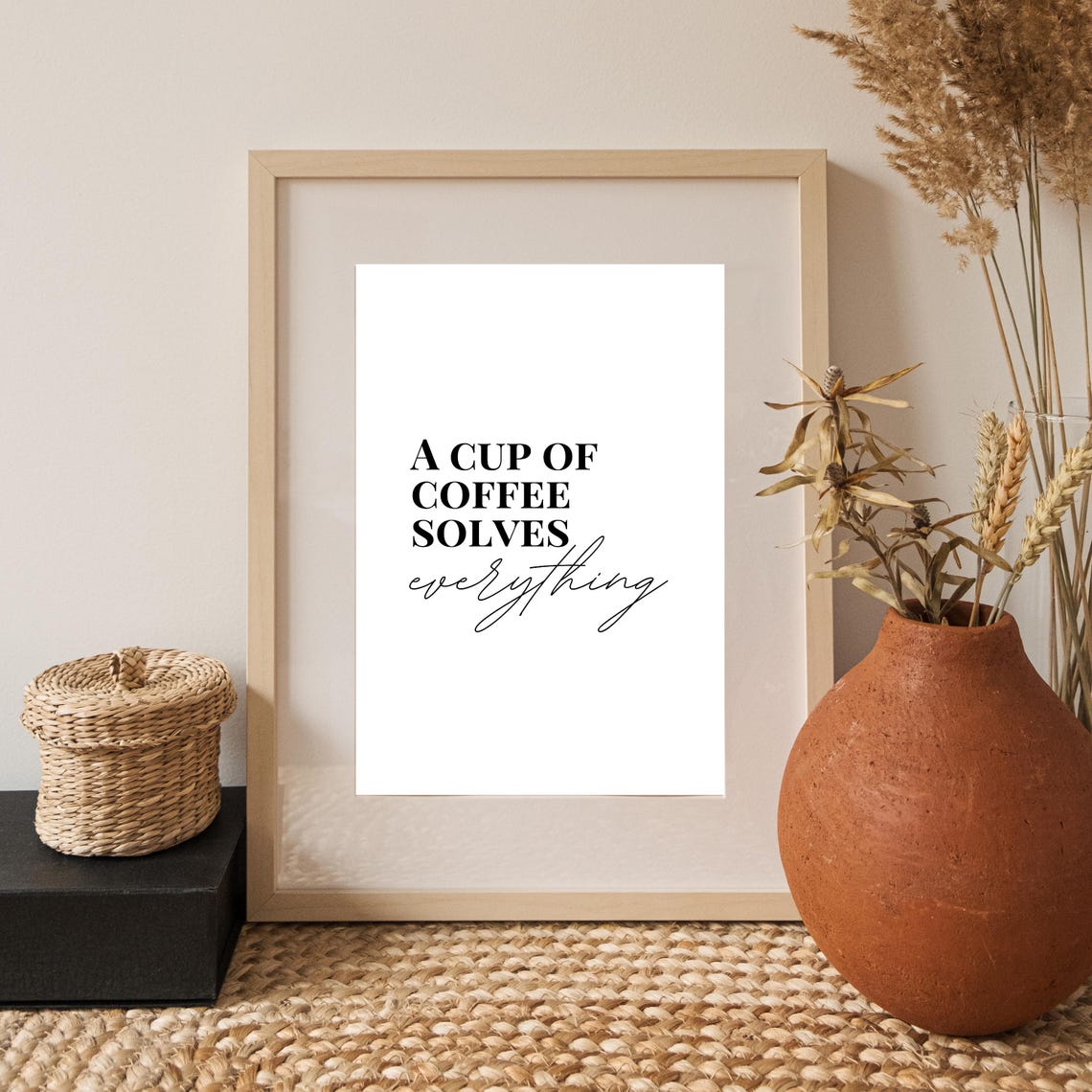 A Cup Of Coffee Solves Everything Coffee Lover Quote Print Wall Art Kitchen Decor Kitchen Print Coffee Lover Wall Art - Image 2