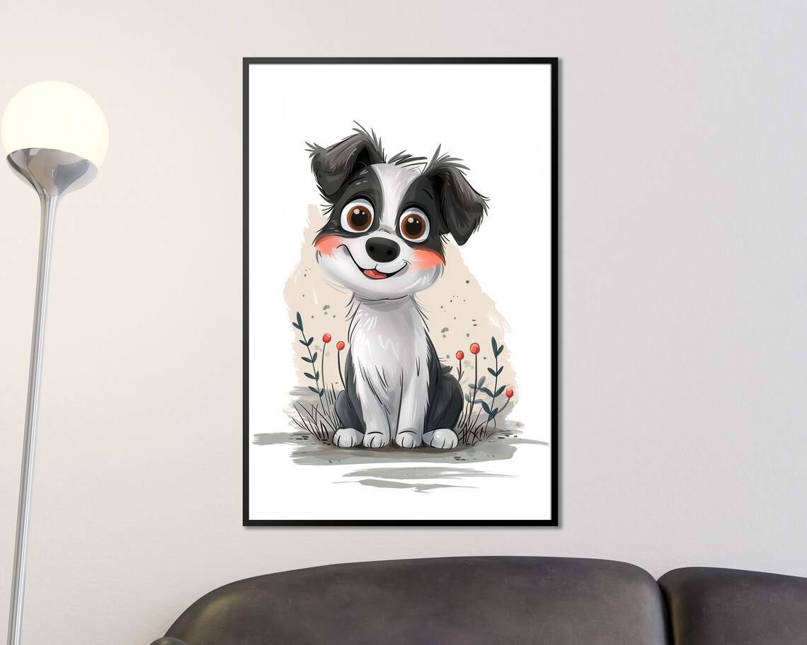 Cute Cartoon Puppy Watercolor Art Baby Nursery Room Wall Poster - Image 3