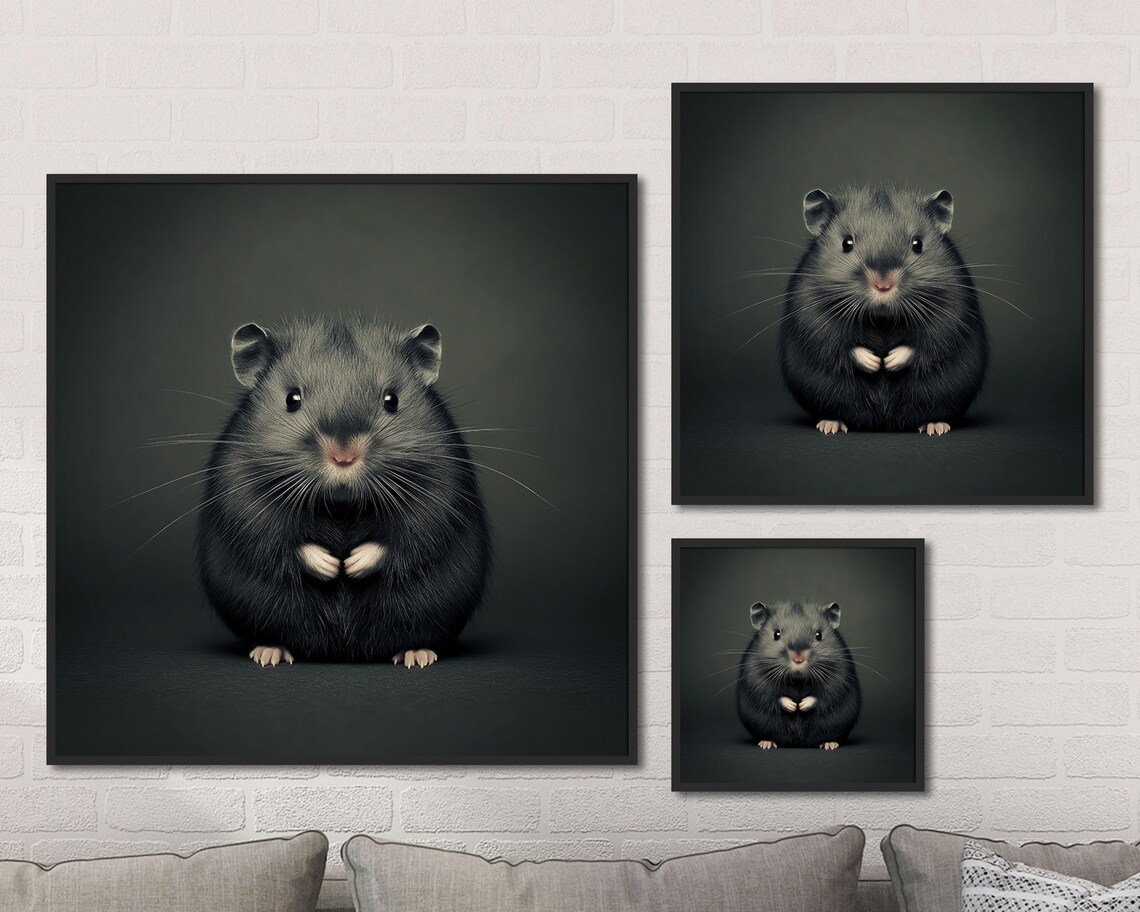 Fluffy Dark Hamster Portrait Moody Cute Pet Photography Poster - Image 3