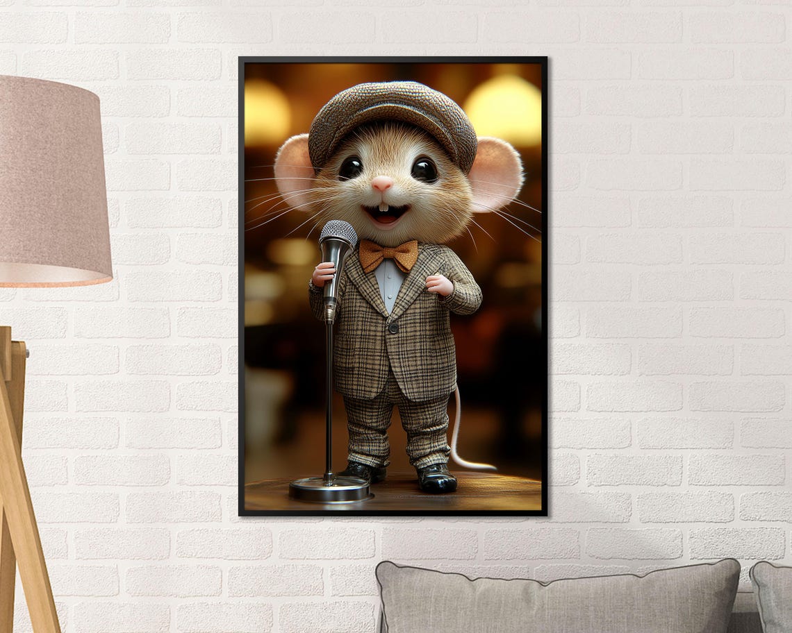 Singing Mouse In Suit With Microphone Whimsical Music Art Poster - Image 2
