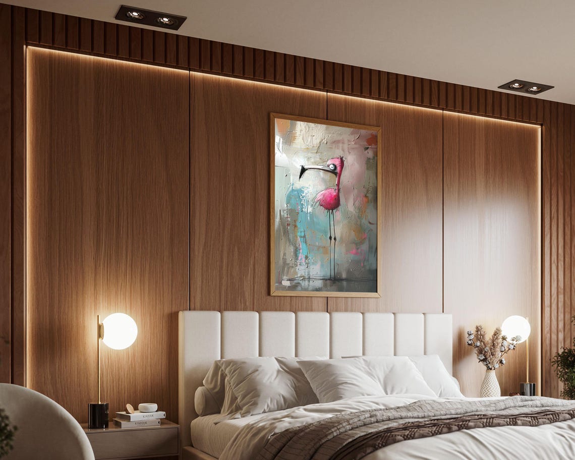 Crazy Pink Flamingo Quirky Abstract Painted Canvas Style Wall Art - Image 6
