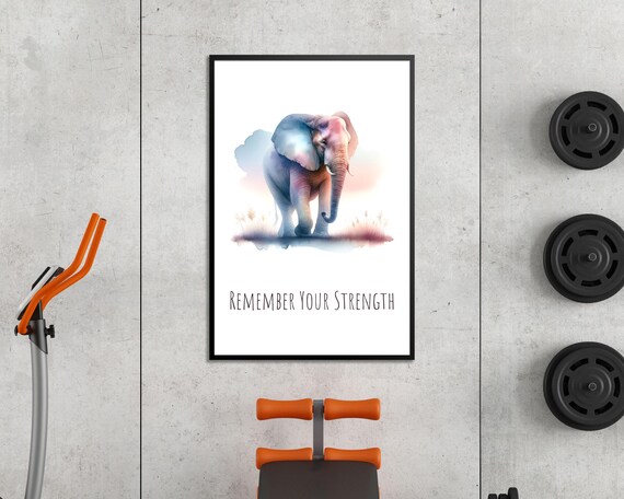Watercolor Elephant Pastel Blue Pink Remember Your Strength Quote Poster