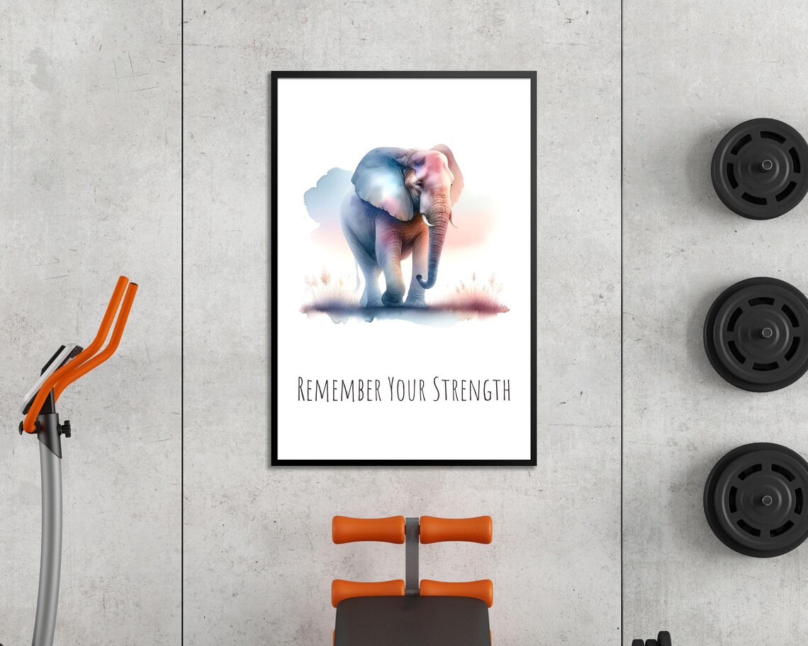 Watercolor Elephant Pastel Blue Pink Remember Your Strength Quote Poster