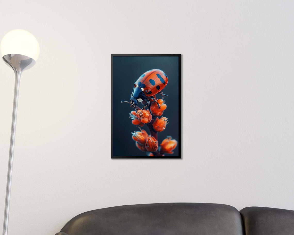Red Ladybug On Orange Flower Macro Photography Nature Poster - Image 2