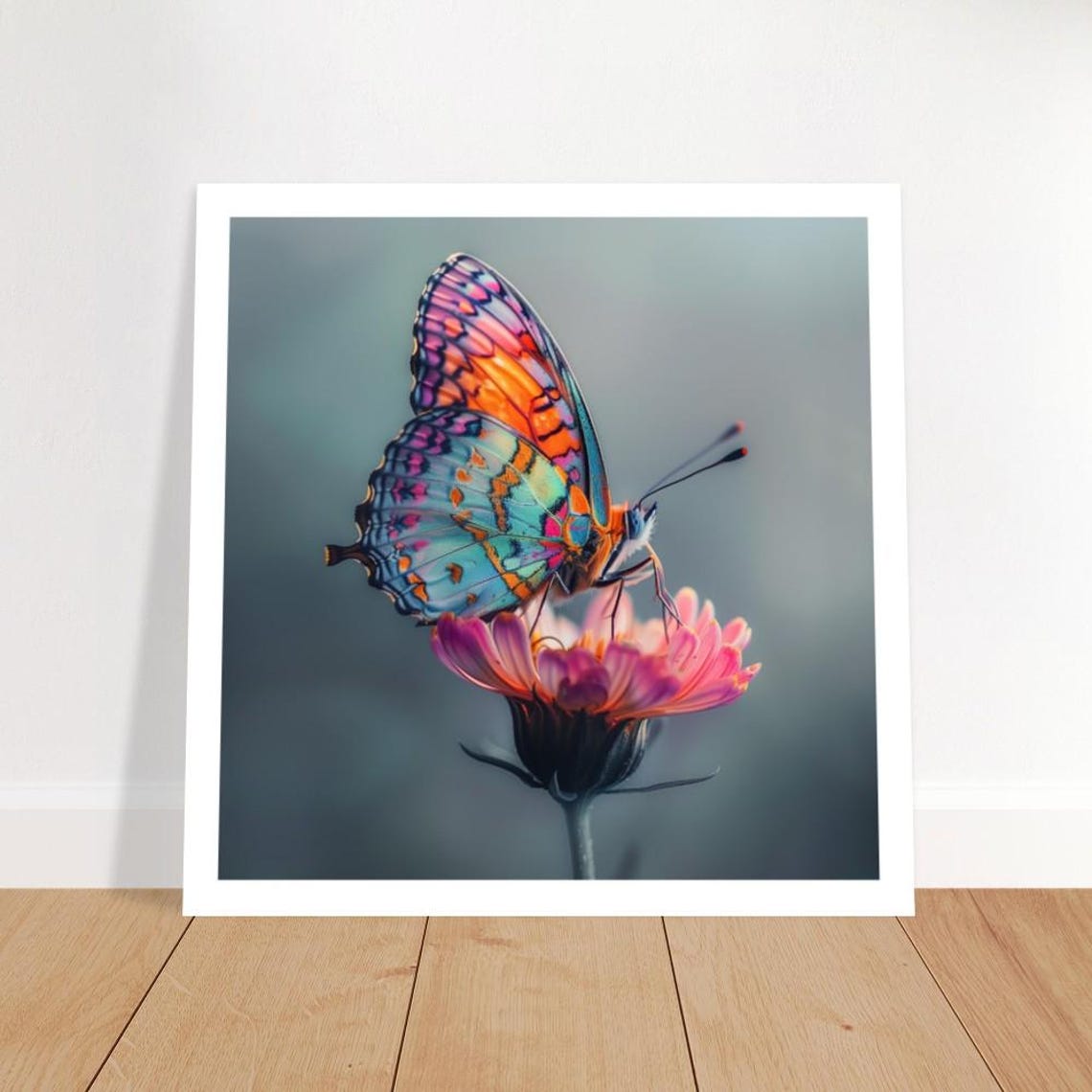 Multicolor Butterfly Resting On Pink Flower Macro Photo Wall Art - Image 5