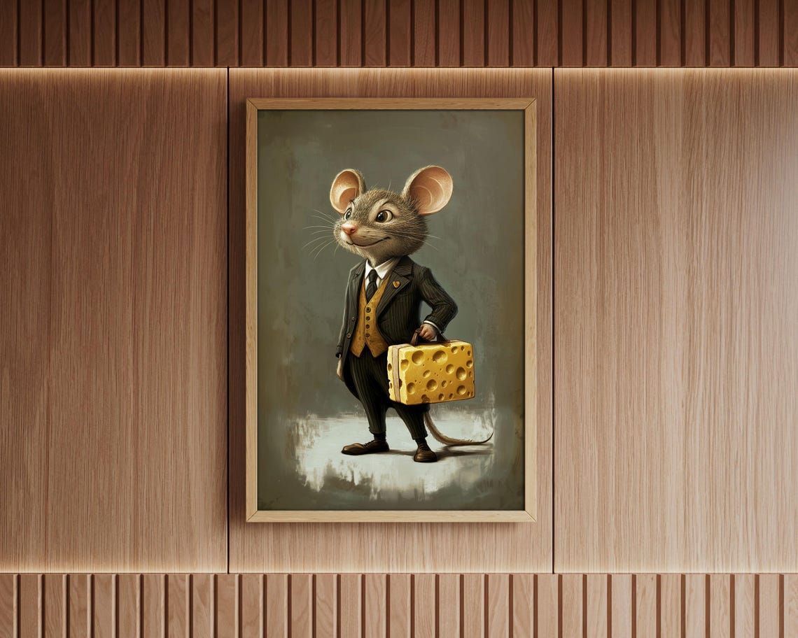 Businessman Mouse In Suit With Cheese Briefcase Funny Office Poster - Image 4