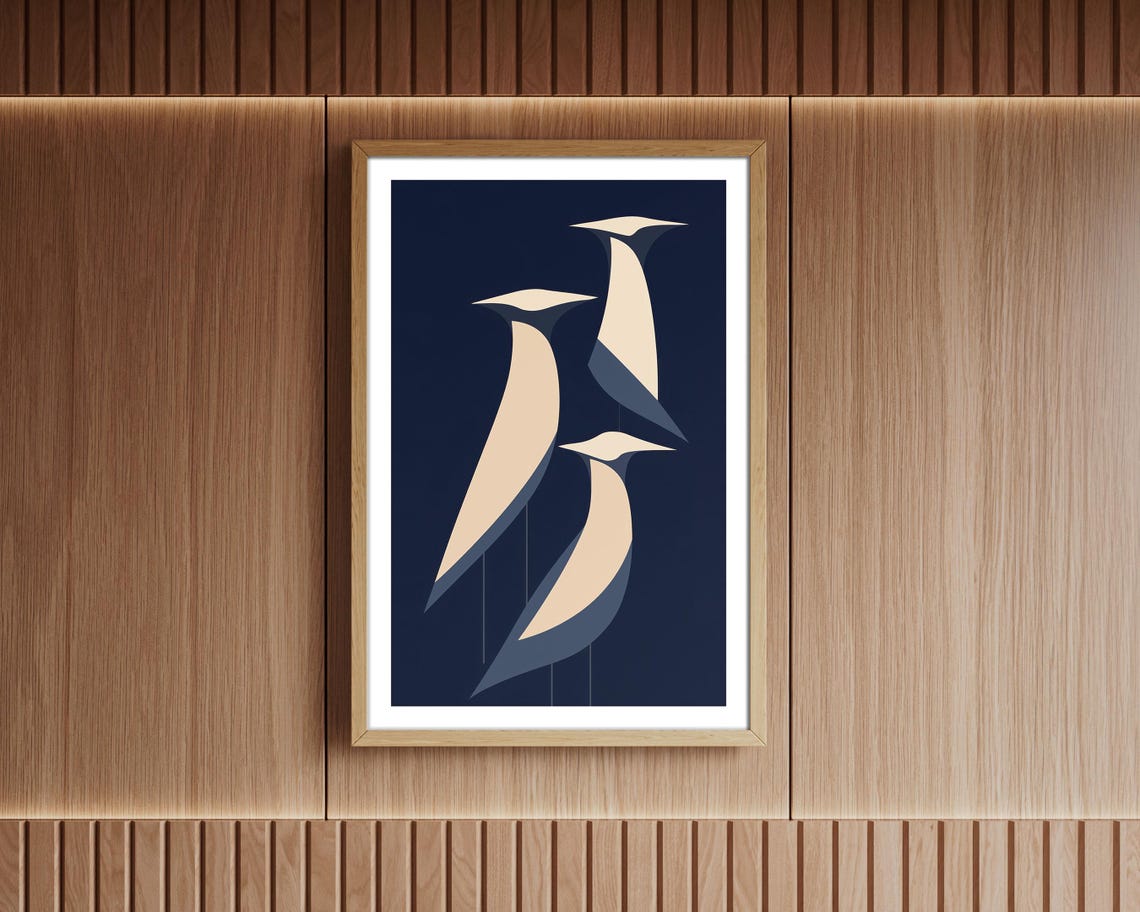 Minimalist Geometric Birds On Navy Scandinavian Abstract Art Poster - Image 4