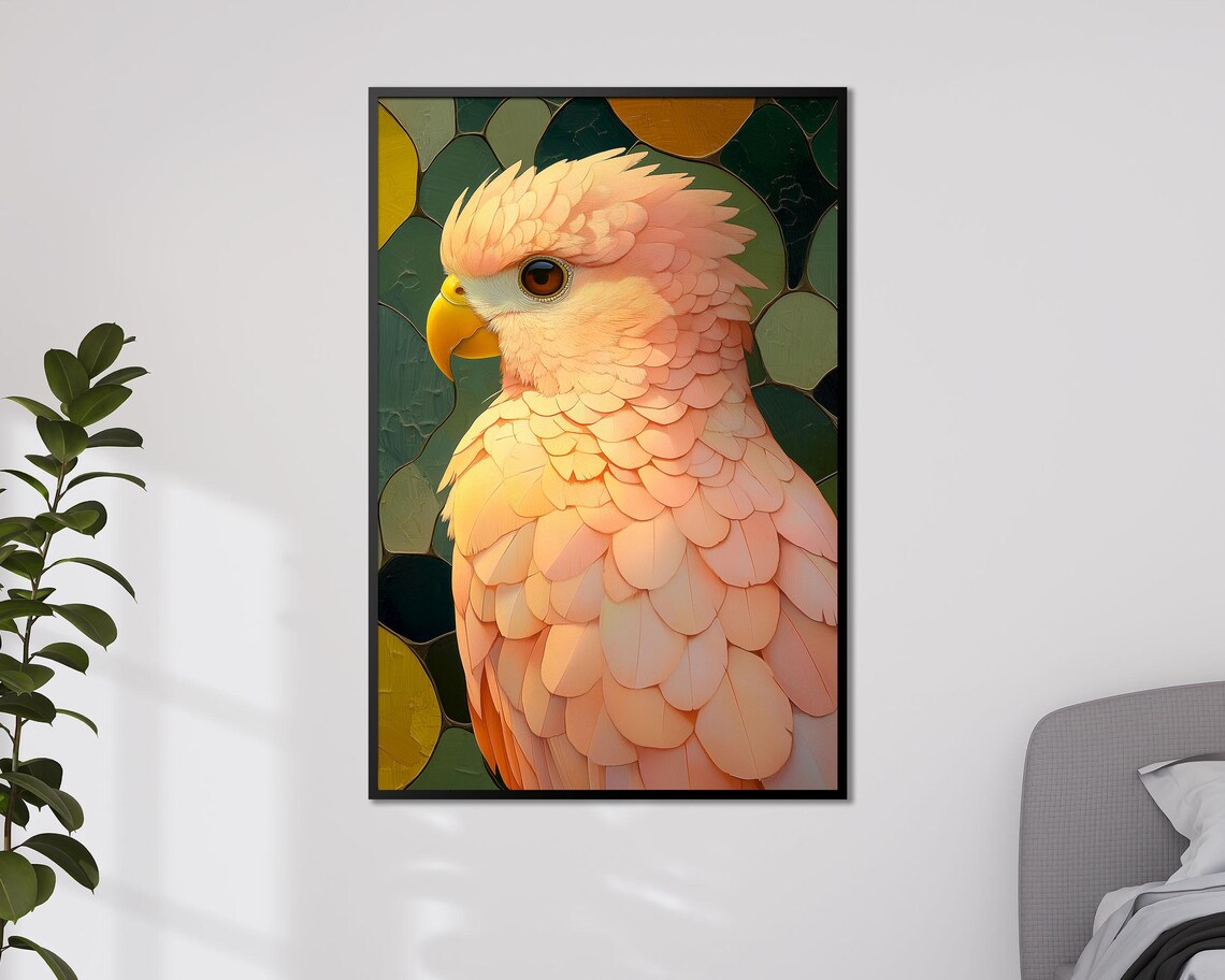 Peach Parrot Stained Glass Mosaic Style Pastel Bird Portrait Print - Image 4