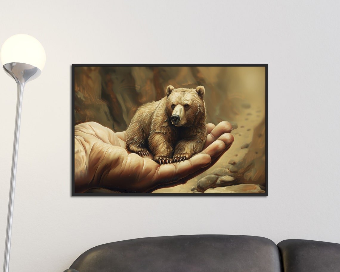 Tiny Elk Standing On Open Hand Surreal Wildlife Conservation Wall Art - Image 4