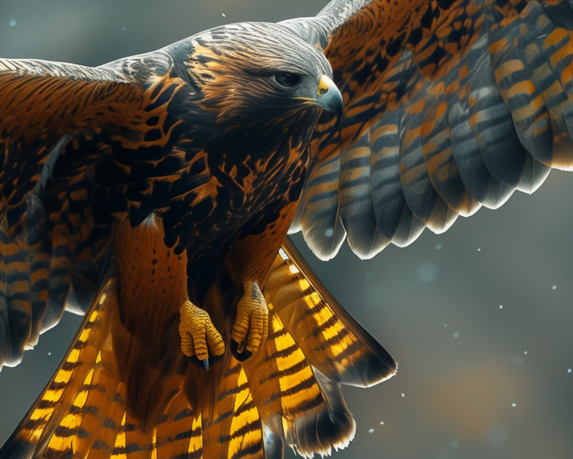 Hawk Soaring Over Autumn Forest Bird Of Prey Wildlife Art Poster - Image 5