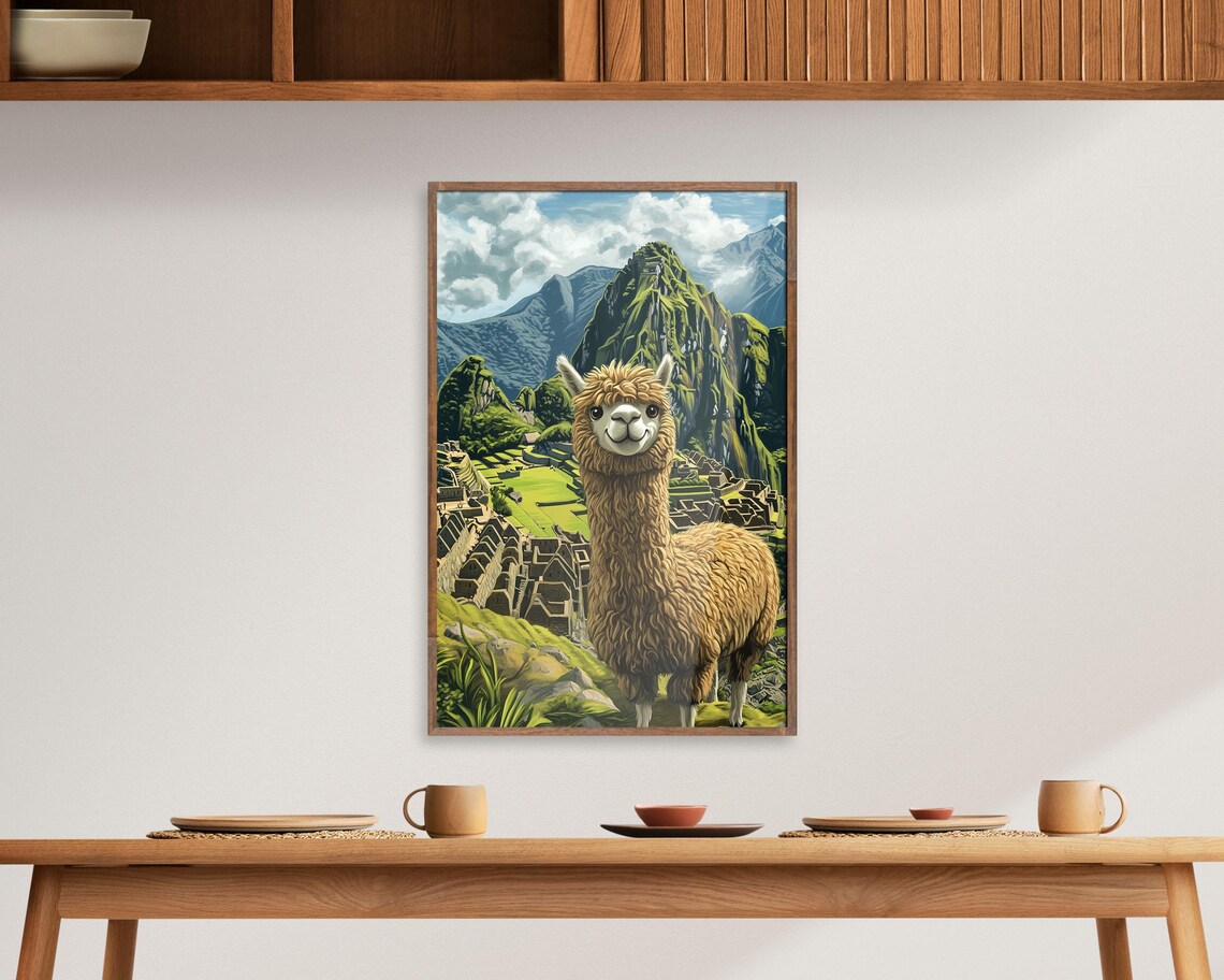 Smiling Alpaca at Machu Picchu Ruins Peru Andes Travel Poster - Image 6