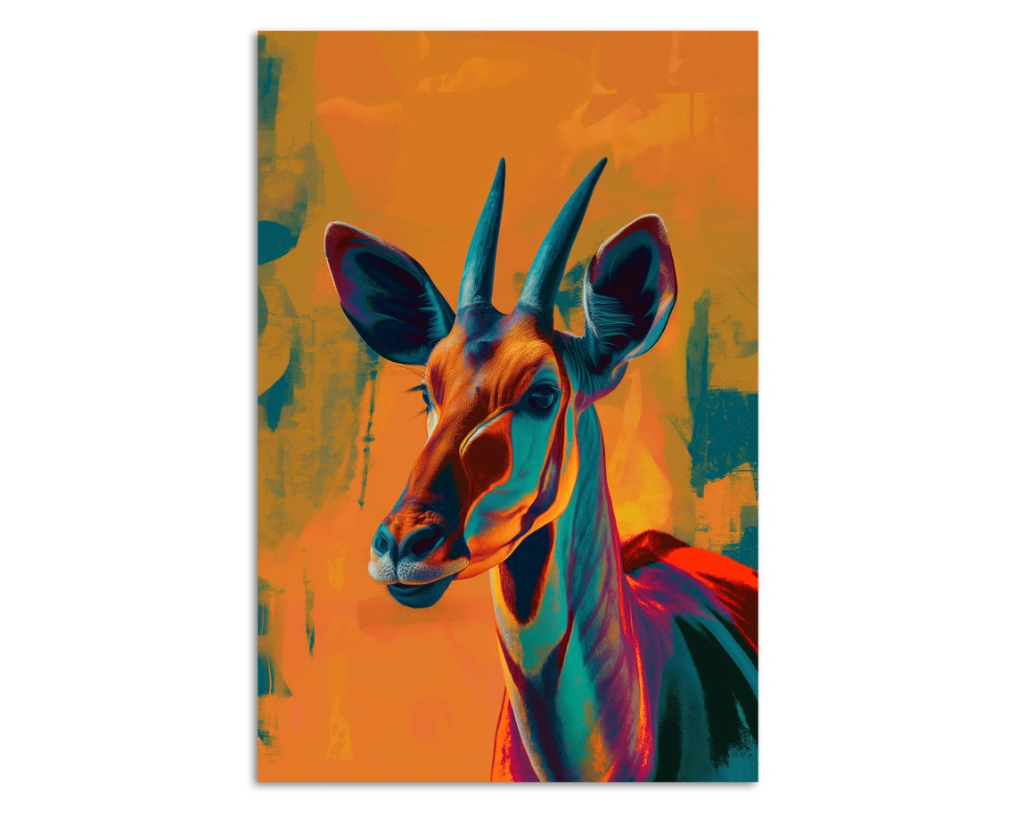 Vibrant Okapi Portrait Orange Teal Pop Art Style Wildlife Wall Poster - Image 4