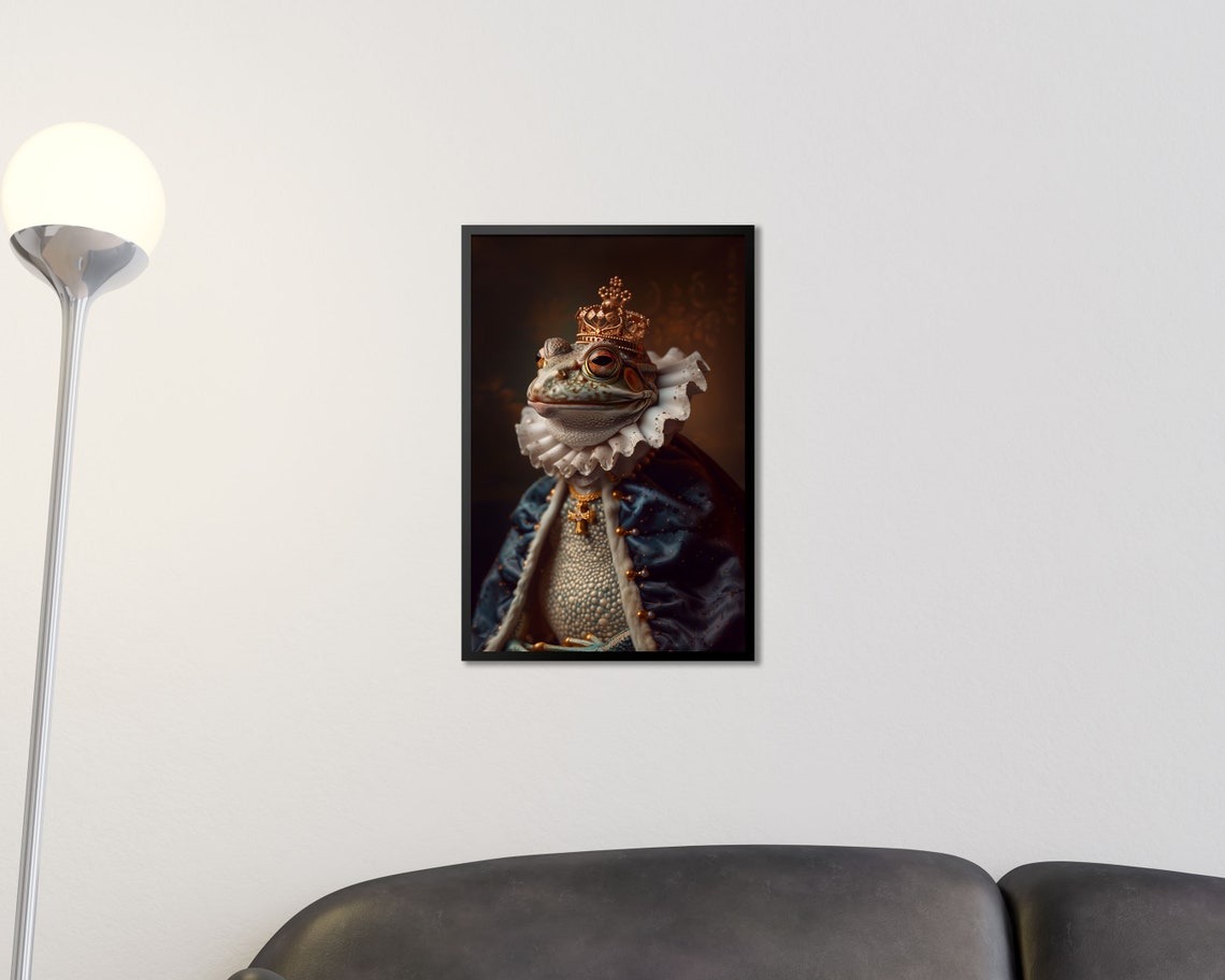 Royal Frog In Gold Crown Ruff Collar Regal Amphibian Portrait Poster - Image 2