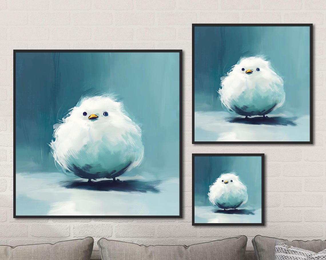 Fluffy White Kitten Puppy Lamb Trio on Teal Set of Three Wall Art - Image 5