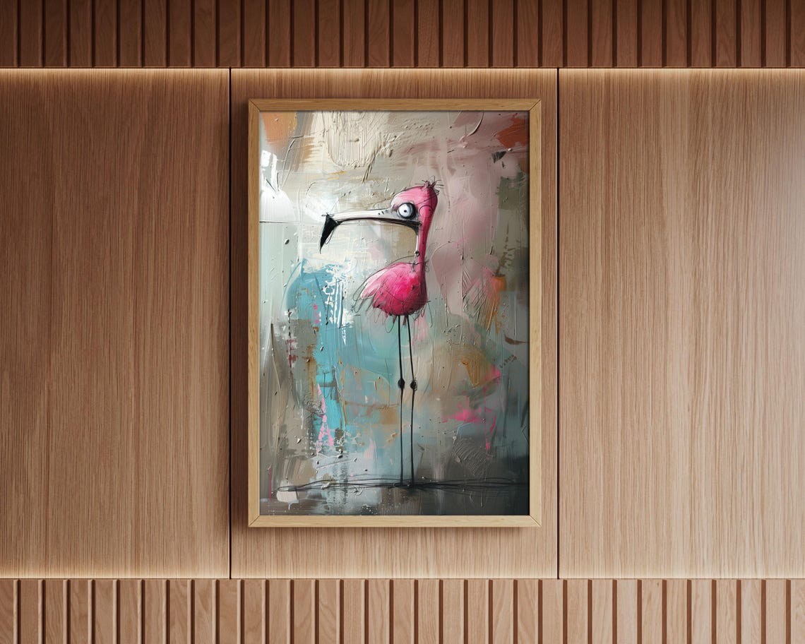 Crazy Pink Flamingo Quirky Abstract Painted Canvas Style Wall Art - Image 7