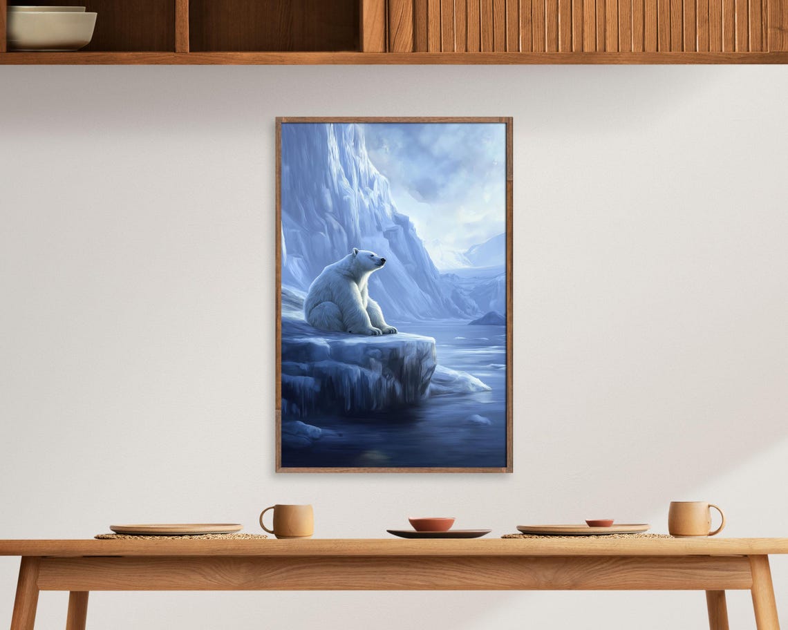 Polar Bear Sitting On Arctic Iceberg Blue Glacier Wildlife Poster - Image 2