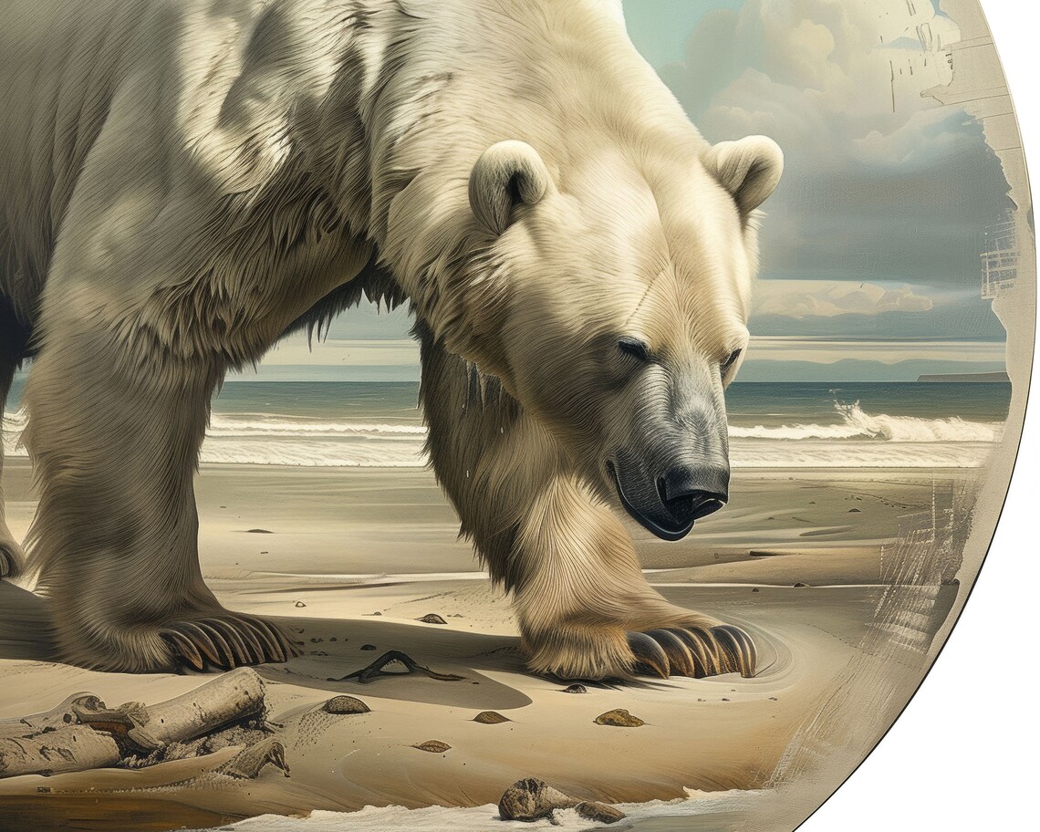 Majestic Polar Bear Arctic Beach Circle Painting Vintage Wildlife Poster - Image 3
