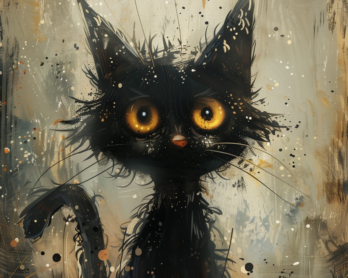 Spooky Black Cat With Golden Eyes Halloween Gothic Feline Art Print - Image 5