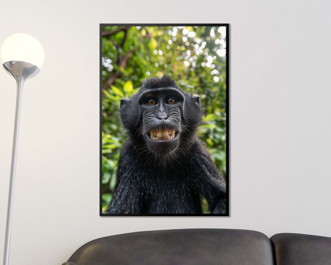 Smiling Macaque Monkey Close-Up Jungle Portrait Animal Poster - Image 3