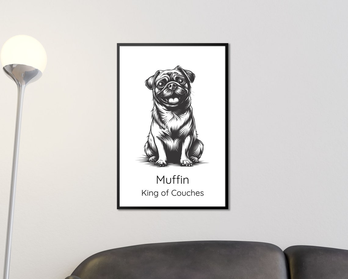 Personalized Pug Portrait Muffin King Of Couches Pet Memorial Poster