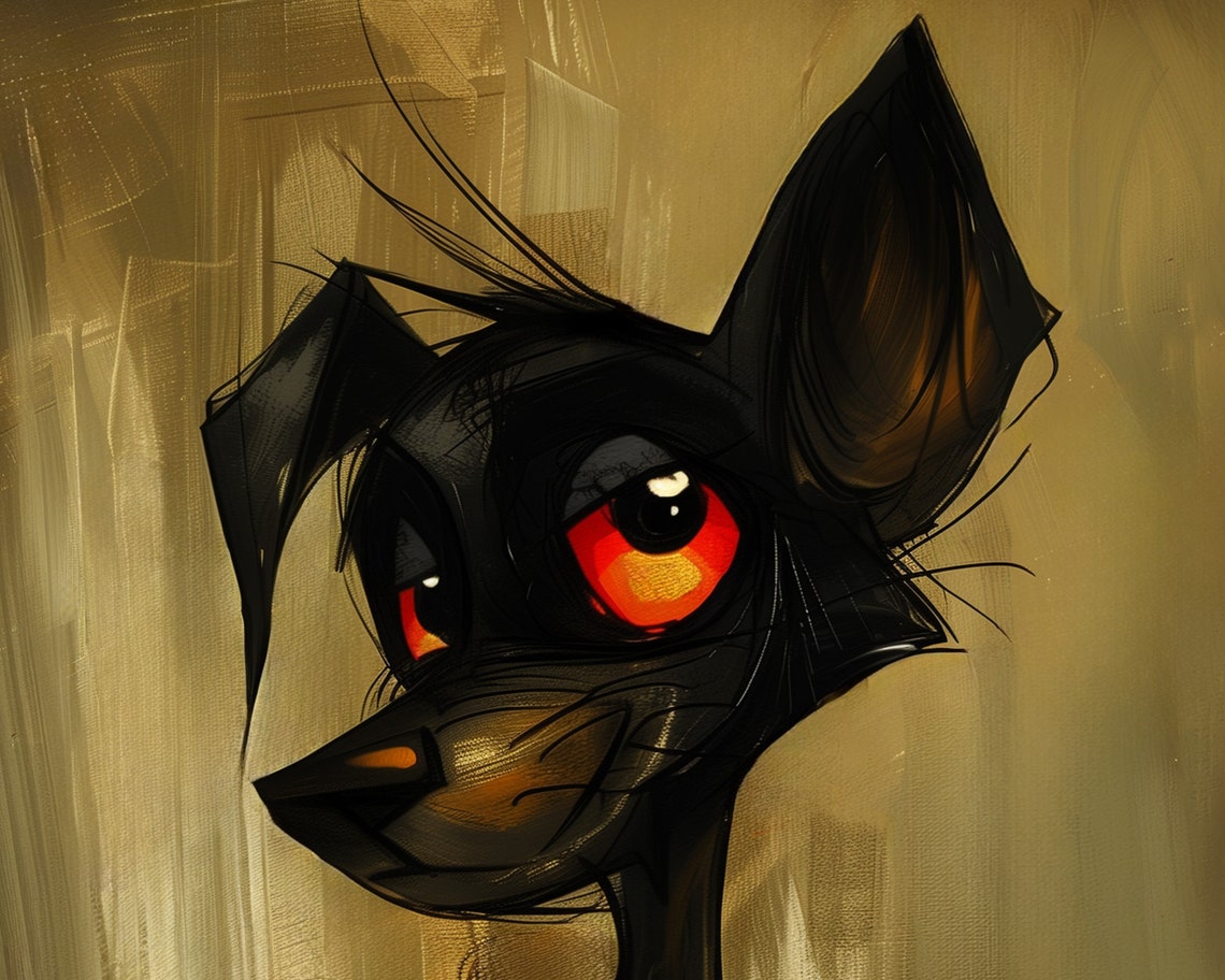 Whimsical Black Dog Glowing Orange Eyes Grunge Quirky Pet Art Poster - Image 5