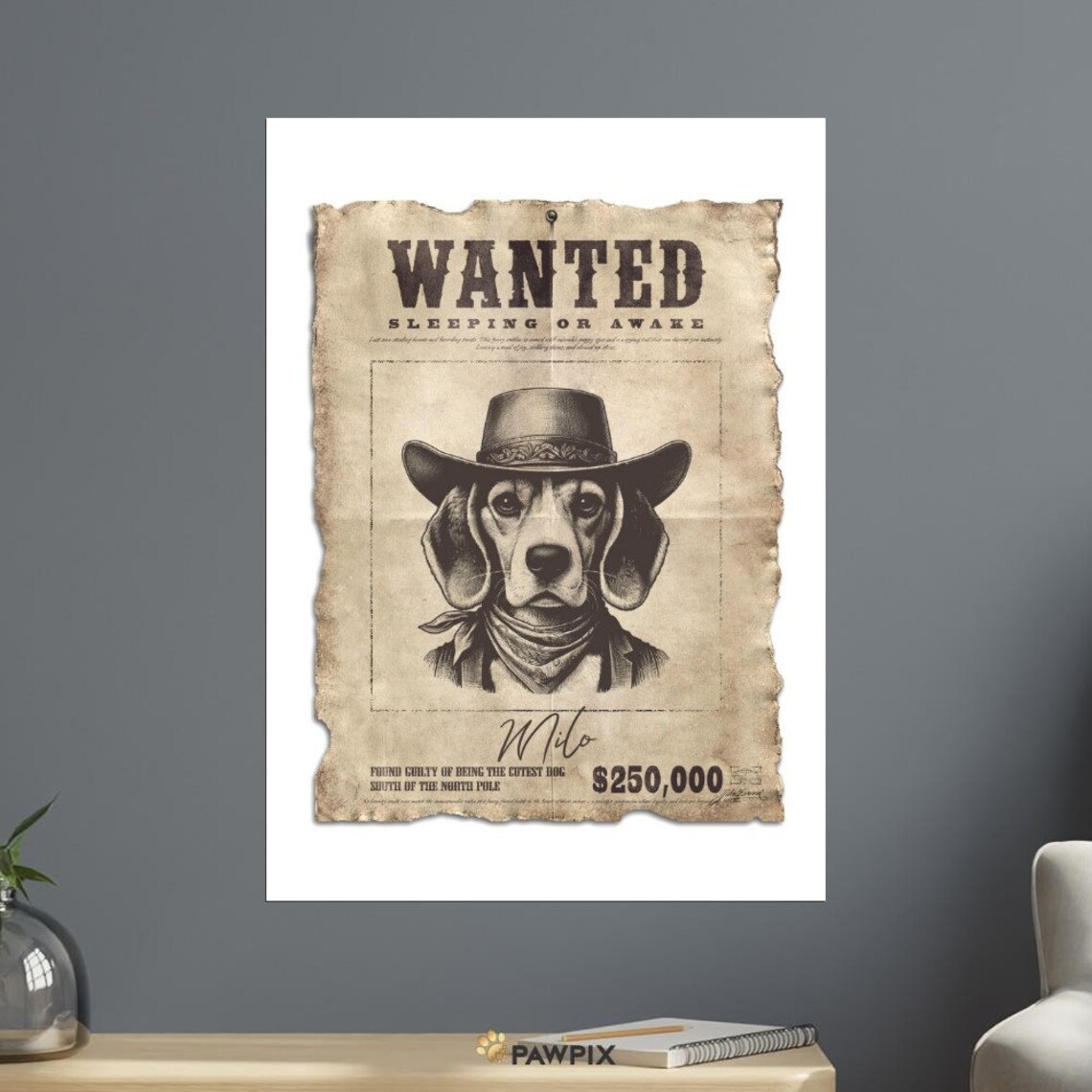 Wanted Beagle Cowboy Hat Vintage Western Dog Portrait Funny Pet Poster - Image 2
