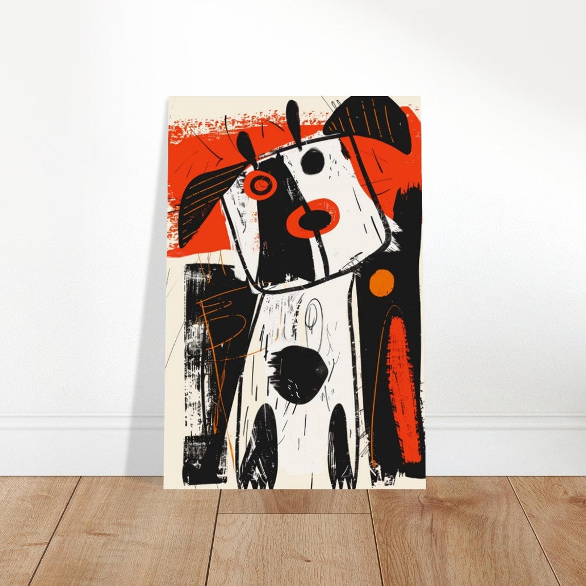 Abstract White Dog Orange Black Bold Brushstroke Modern Art Dog Print - Image 4