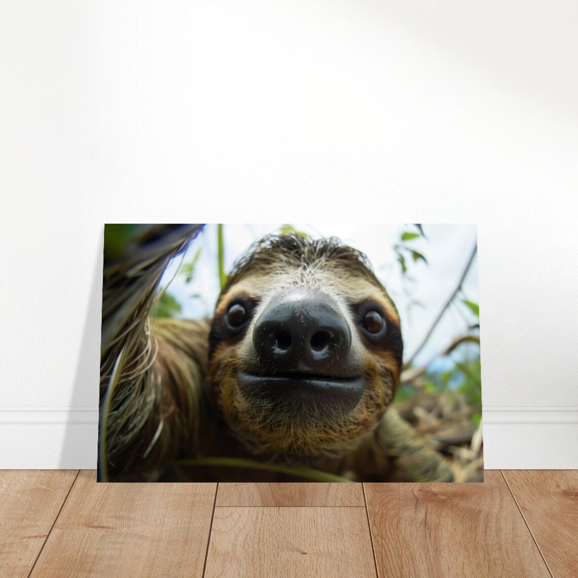 Sloth Extreme Close Up Smiling Face Funny Cute Wildlife Photo Wall Art Poster