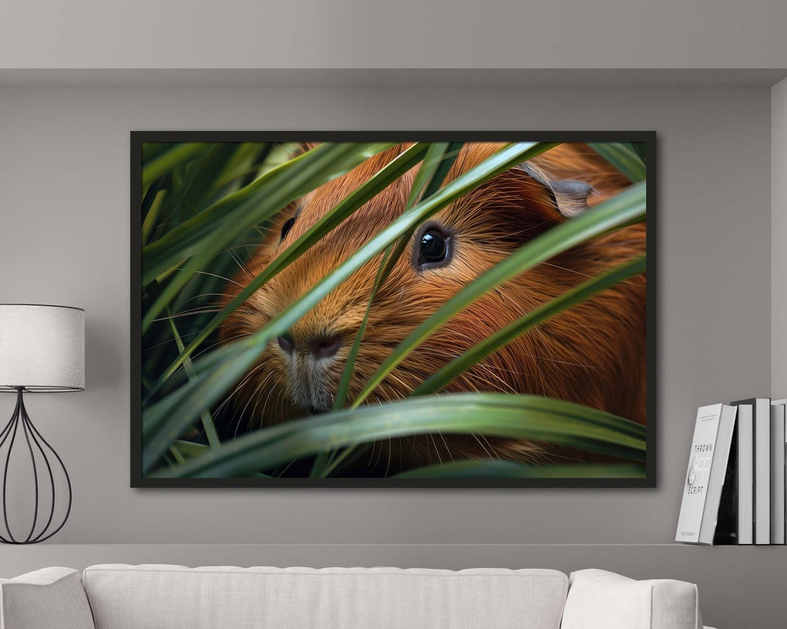 Guinea Pig Peeking Through Grass Close Up Golden Fur Wildlife Poster
