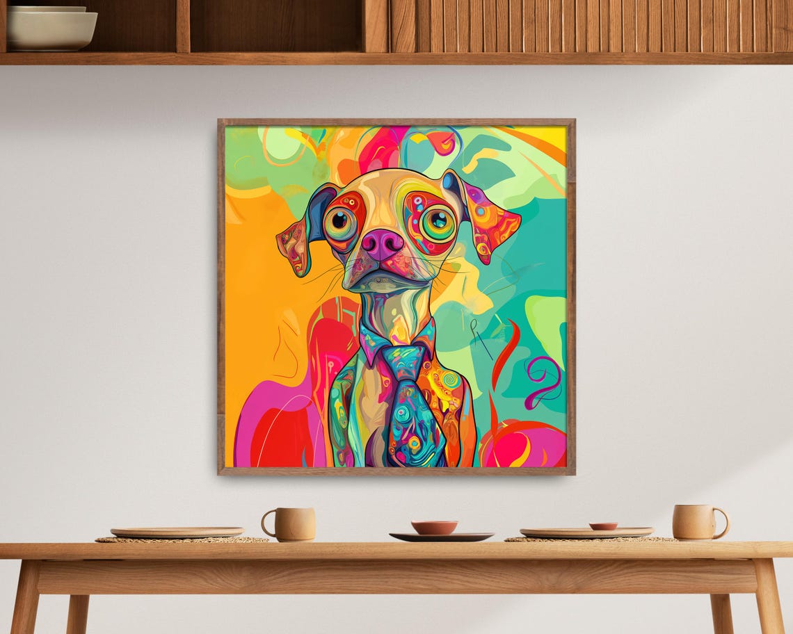Colorful Abstract Dog In Tie Pop Art Vibrant Happy Puppy Poster