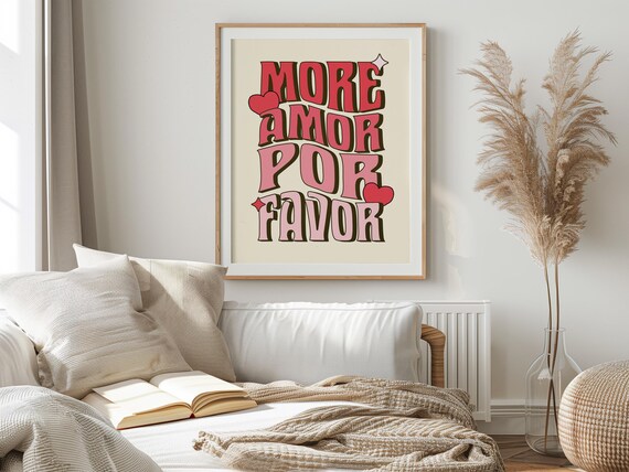 More Amor Por Favor Retro Groovy Spanish Love Typography Poster